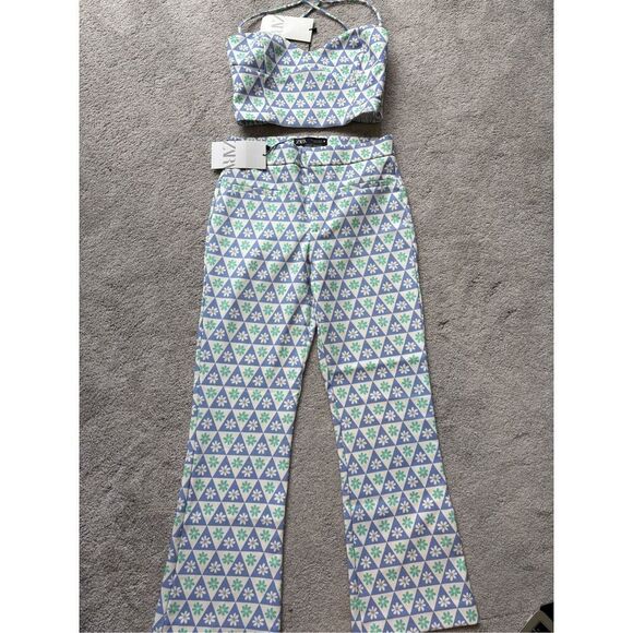 NWT ZARA printed Pants and Croptop Set, Small $100 E4 - Picture 3 of 9